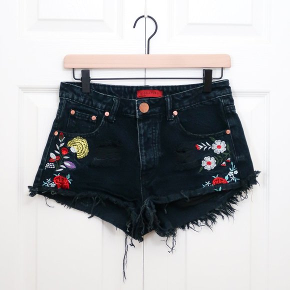 Dolls Kill Pants - Dolls Kill Signature 8 Distressed Floral Shorts S